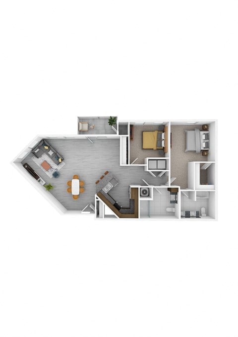 Floor plan for 2 beds, 2 baths, 1385 sqft